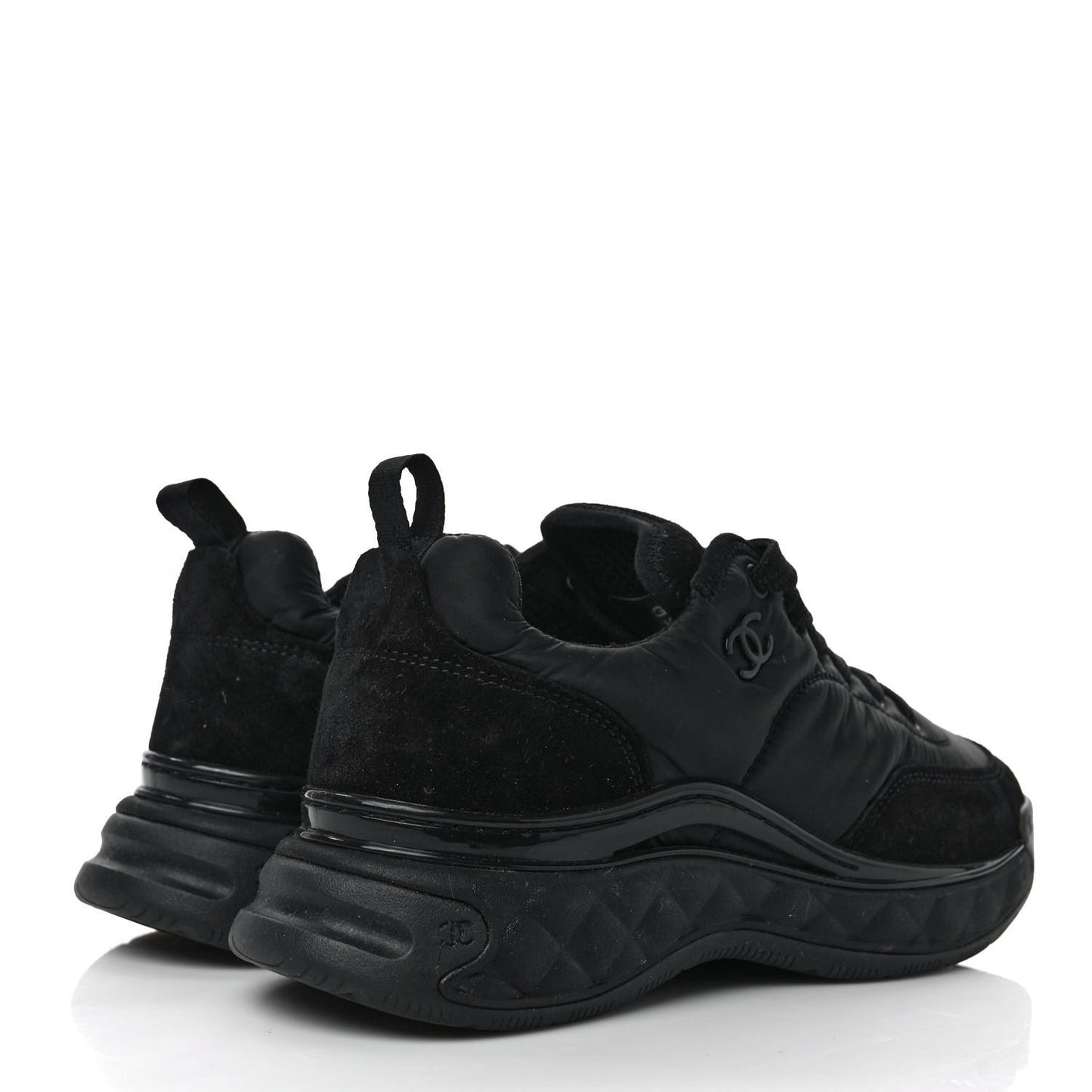 Nylon Suede Calfskin CC Sneakers 37 Black