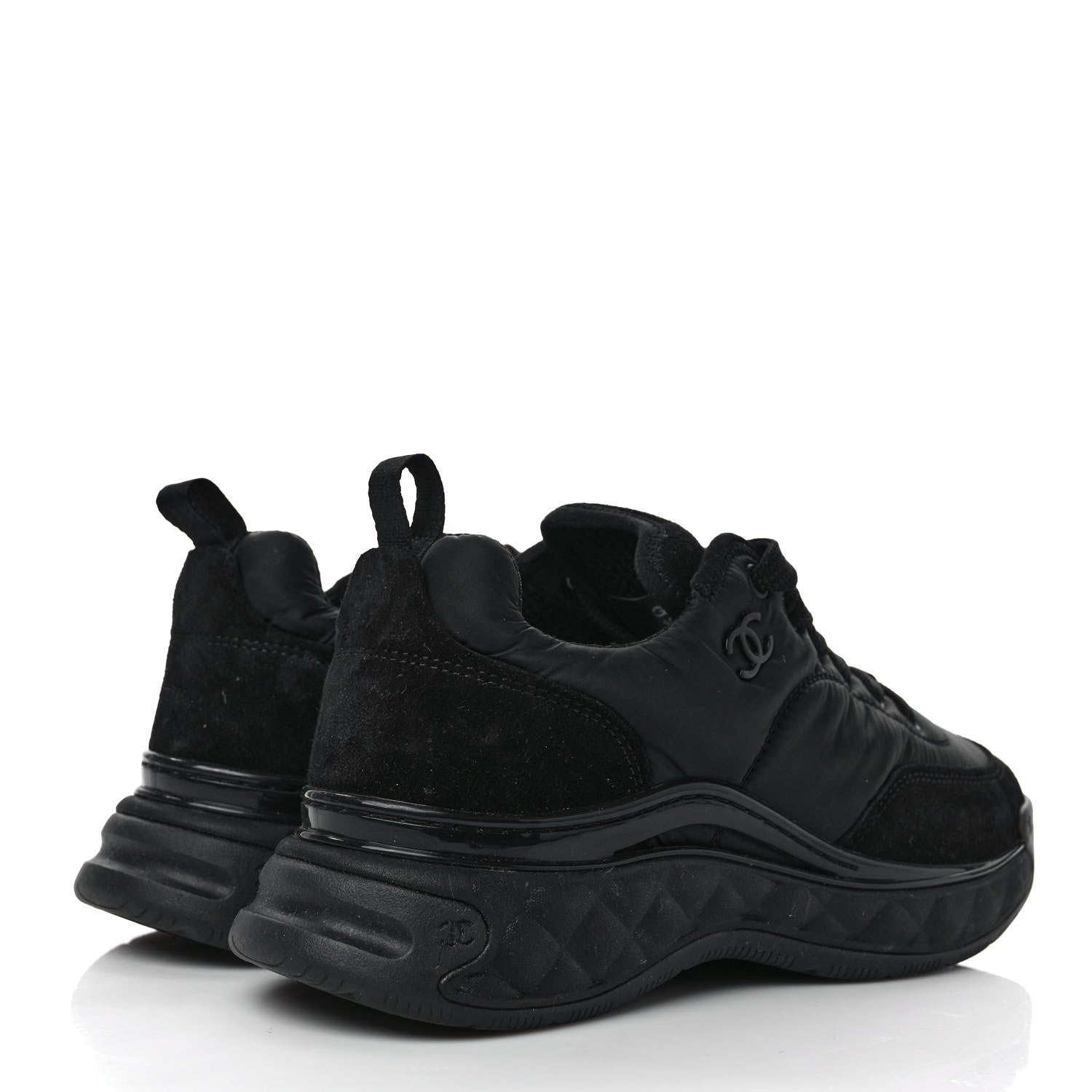 Chanel Nylon Suede Calfskin CC Sneakers 37 Black 4 of 9