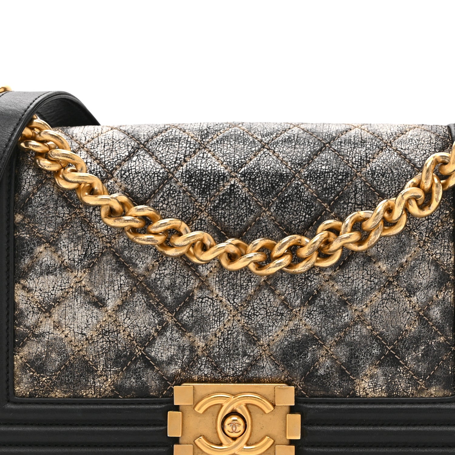 Chanel Metallic Crumpled Goatskin Medium Boy Flap Black Gold 8 of 10