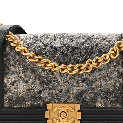 Chanel Metallic Crumpled Goatskin Medium Boy Flap Black Gold 8 of 10