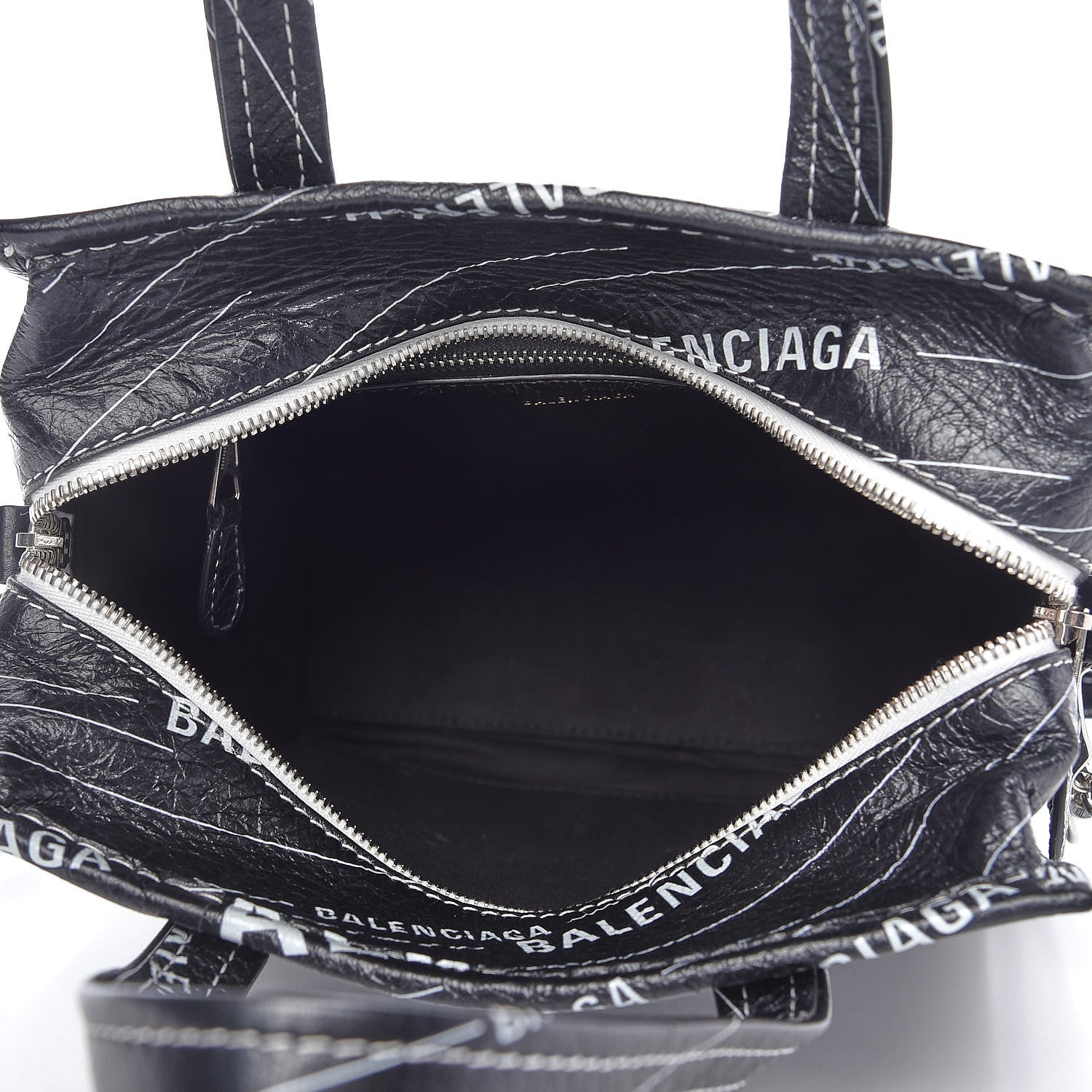 Balenciaga Agneau Arena Logo Multicolor Print XS Bazar Shopper Tote Black White 5 of 9