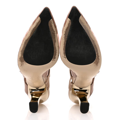 Fendi Technical Mesh FF Colibri 85mm Slingback Pumps 39.5 Rose Nudo 6 of 12