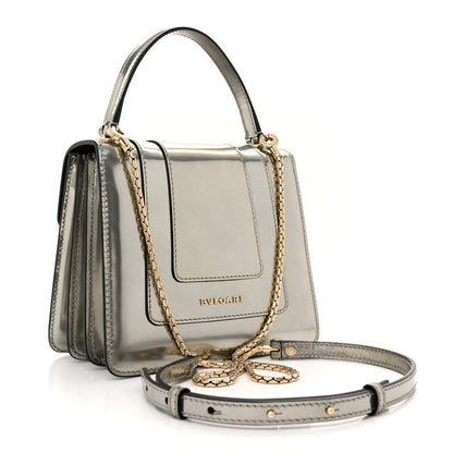 Bulgari Metallic Calfskin Serpenti Forever Top Handle Silver 3 of 14