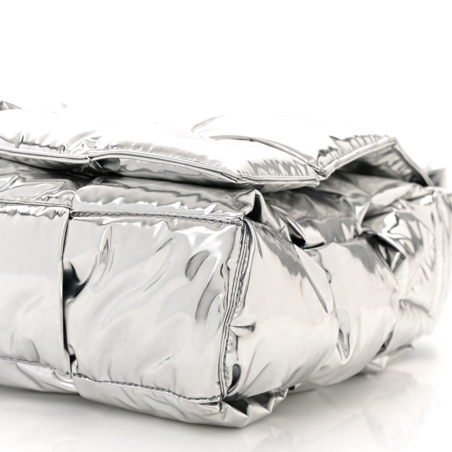 Metallic Calfskin Maxi Intrecciato Padded Cassette Crossbody Bag Silver