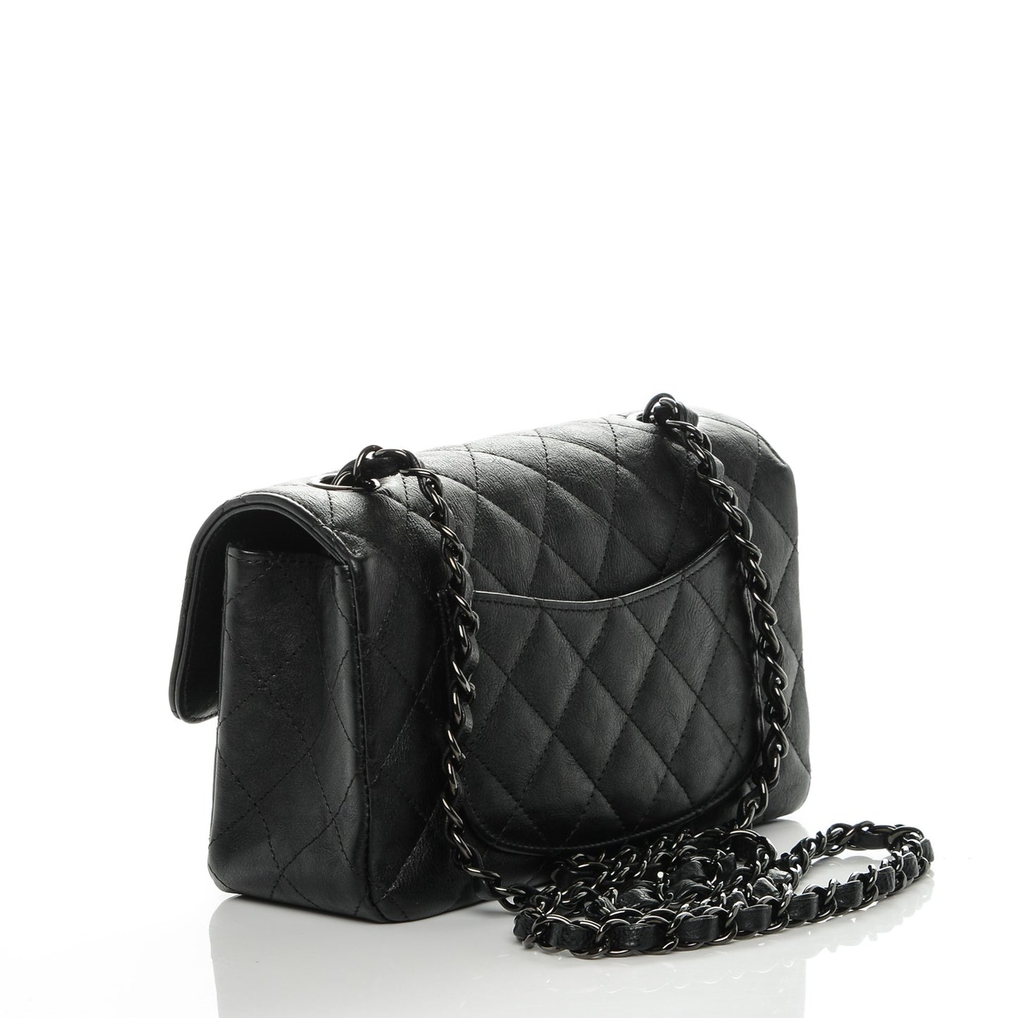 Crumpled Calfskin Quilted Mini Rectangular Flap So Black