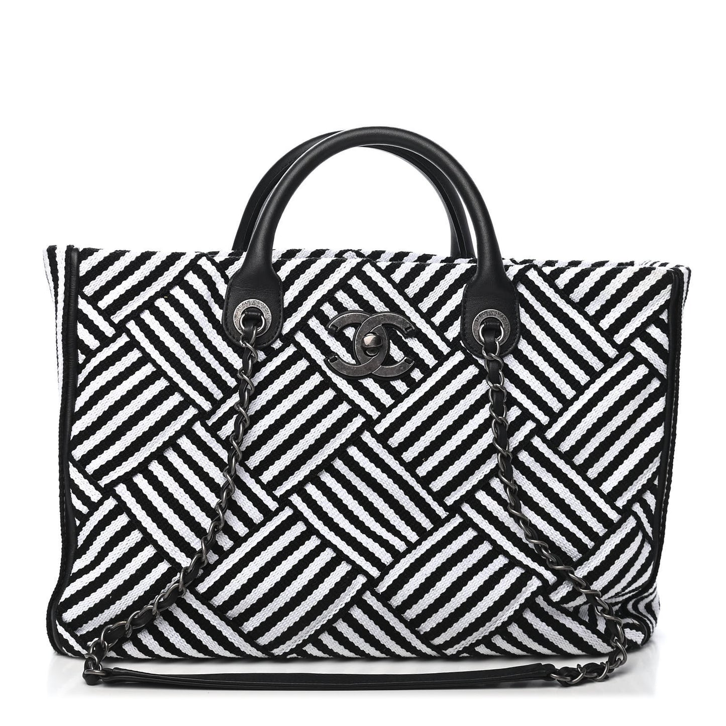 Woven Canvas Large Easy Shopping Tote Black White