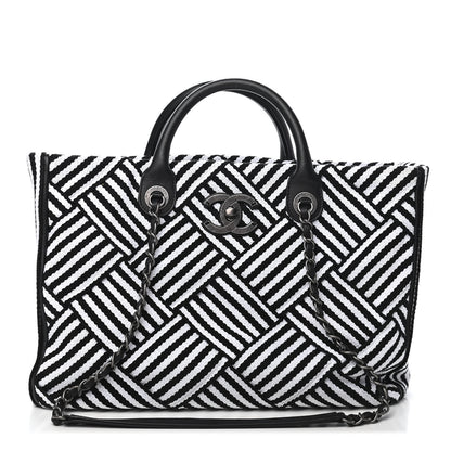 Chanel Woven Canvas Large Easy Shopping Tote Black White 1 of 8