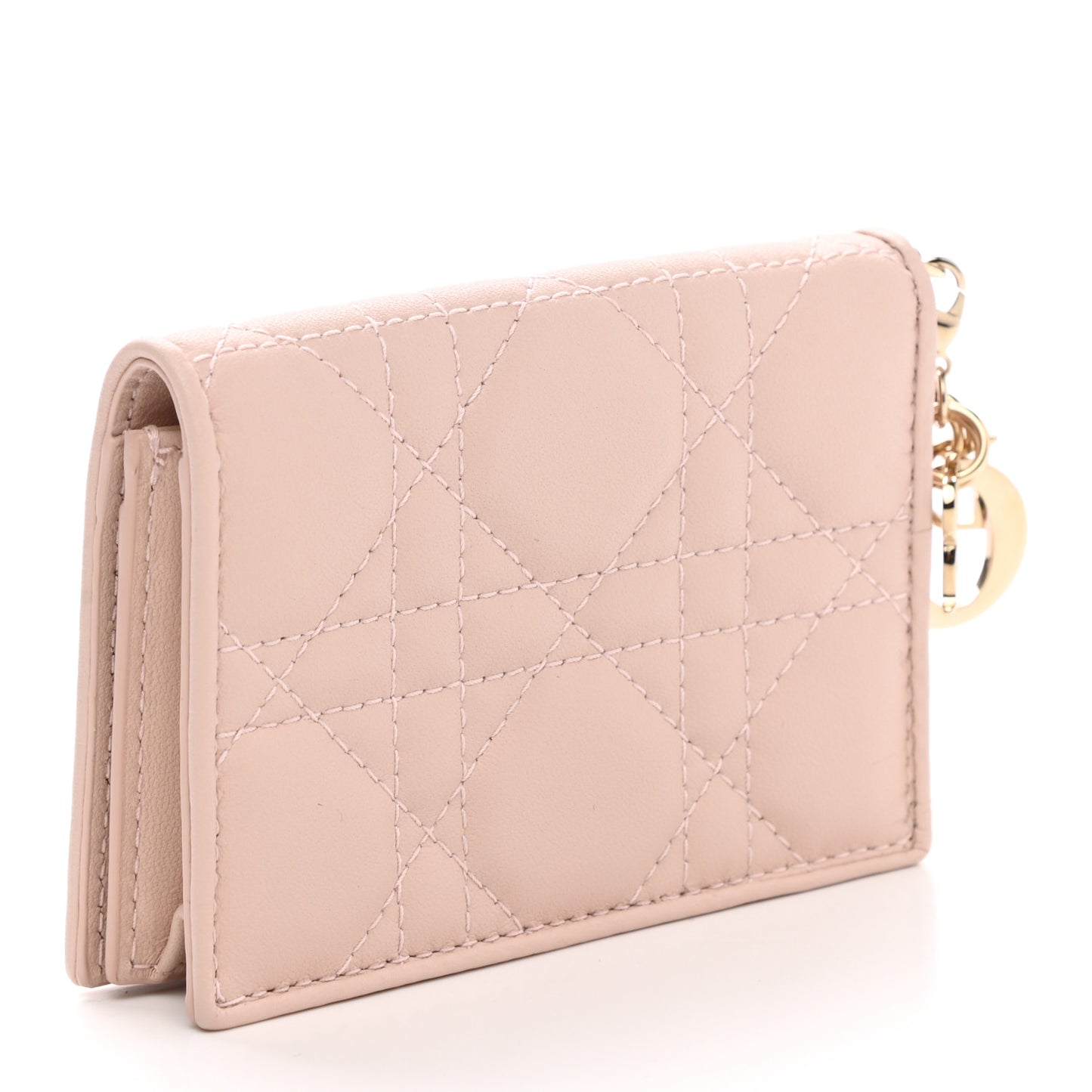 Lambskin Cannage Small Lady Dior Flap Card Holder Light Pink