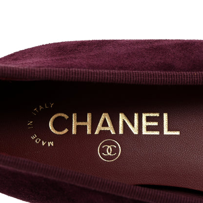Chanel Suede Calfskin Patent Cap Toe CC Ballerina Flats 38.5 Burgundy 8 of 9