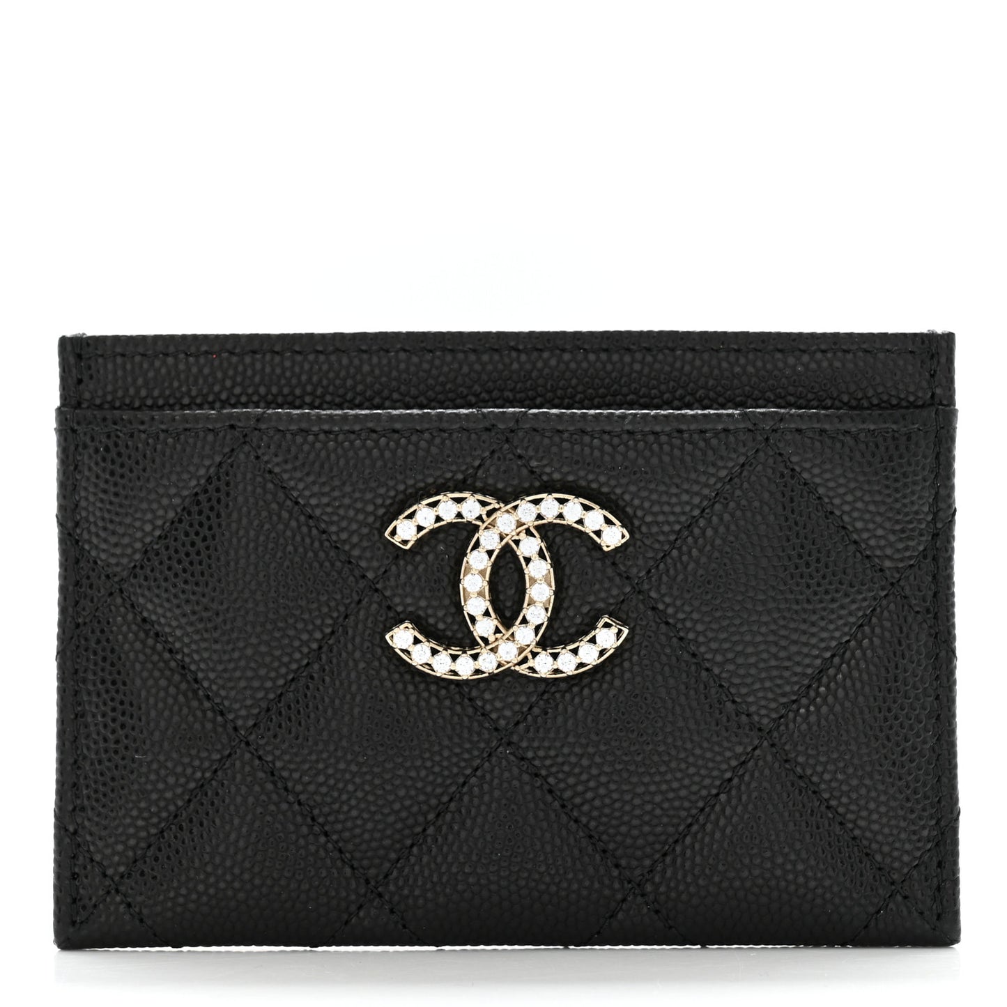 Caviar Quilted Crystal Card Holder Black