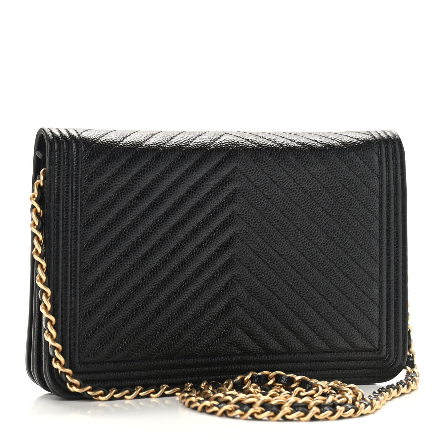 Caviar Chevron Quilted Boy Wallet On Chain WOC Black