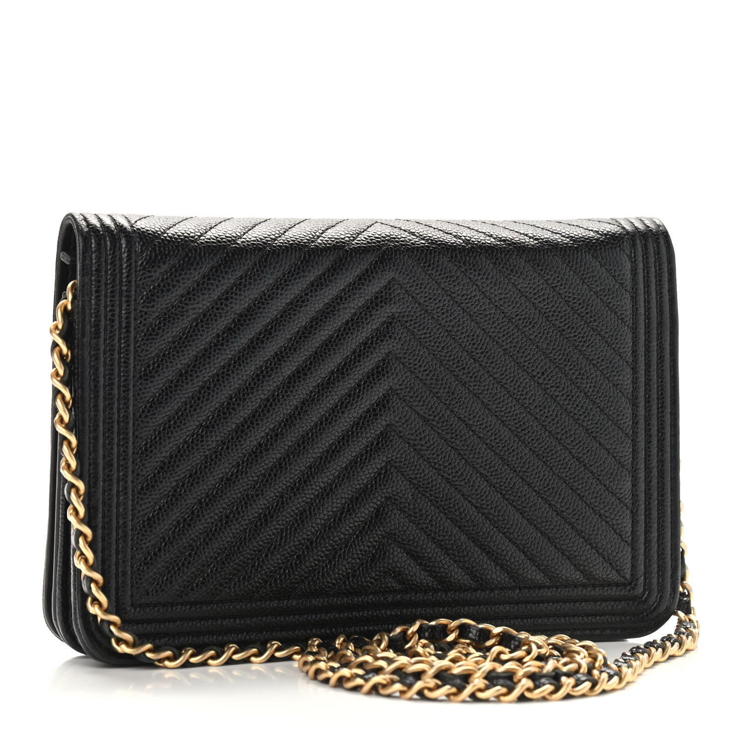 Chanel Caviar Chevron Quilted Boy Wallet On Chain WOC Black 3 of 12