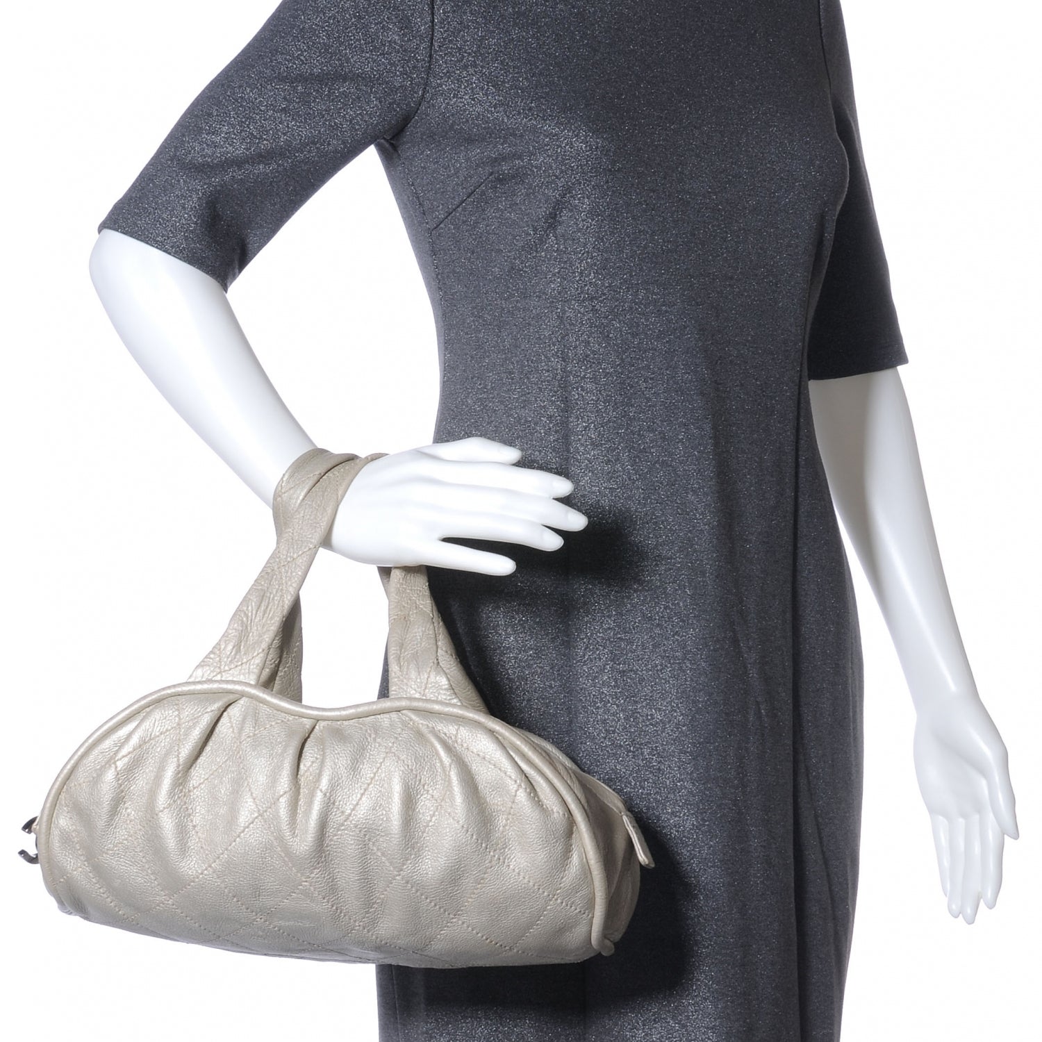 Chanel Metallic Deerskin Stitched Bowler Grey 2 of 7