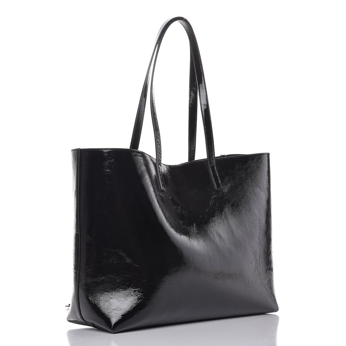 Patent Calfskin Large Shopping Tote Black
