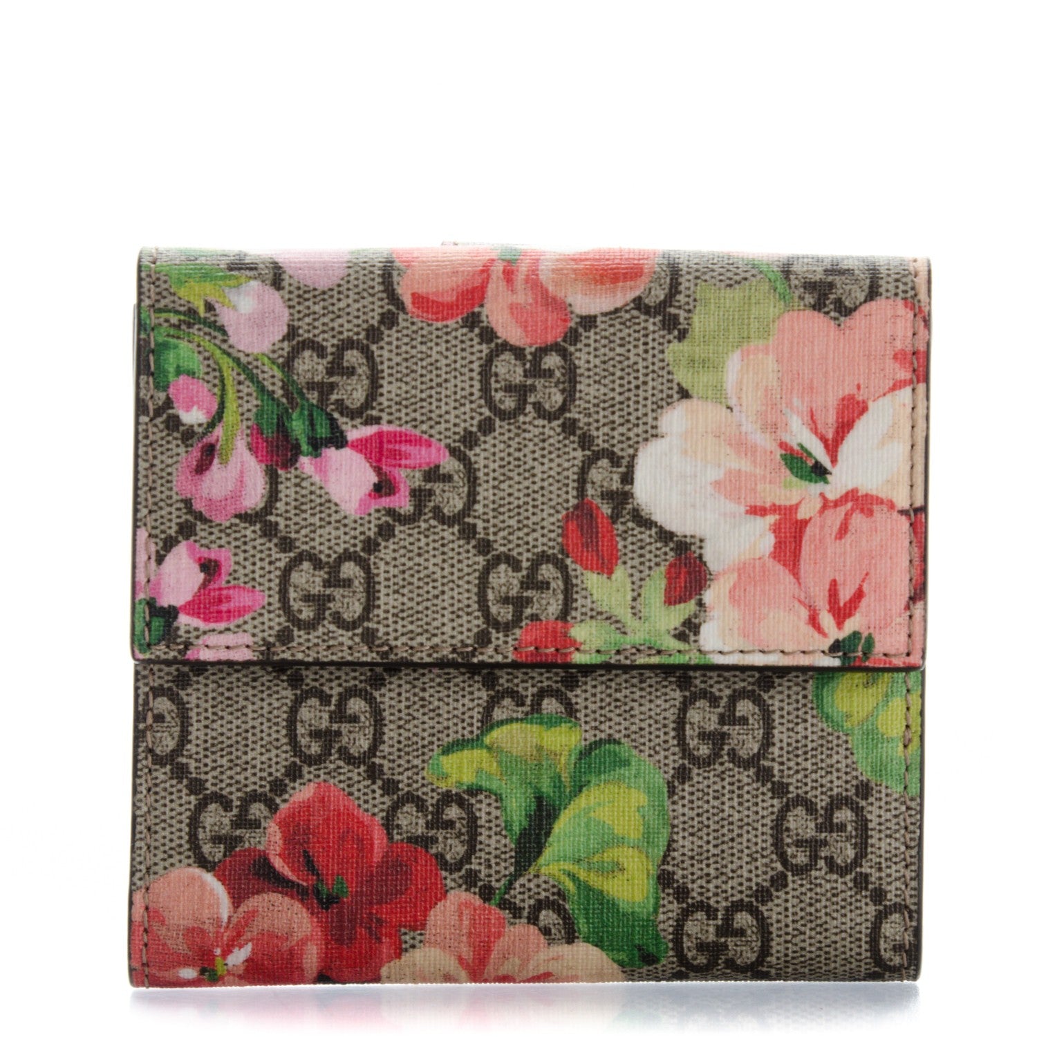 Gucci GG Supreme Monogram Blooms French Flap Wallet Beige Multicolor Dry Rose 1 of 7