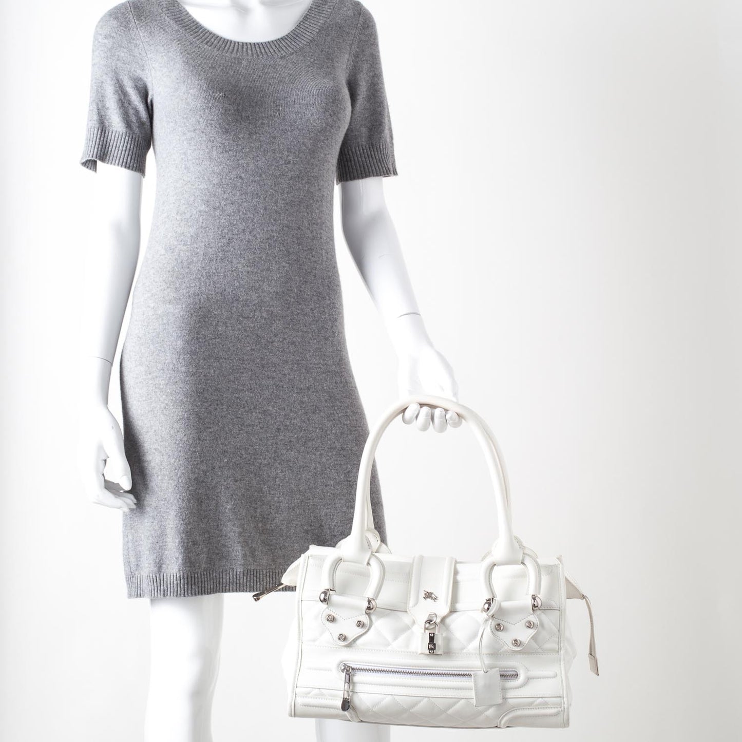 Leather Quilted Large Manor Tote White