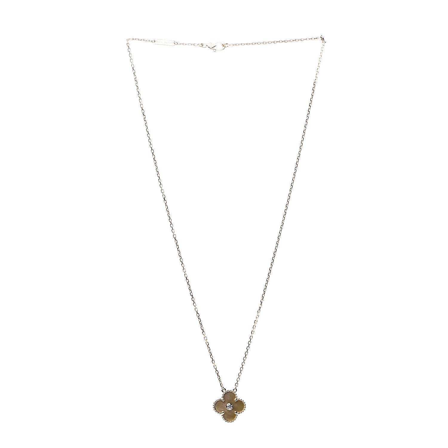 Van Cleef & Arpels 18K Yellow Gold Diamond Yellow Mother of Pearl Vintage Alhambra Pendant Necklace 3 of 8