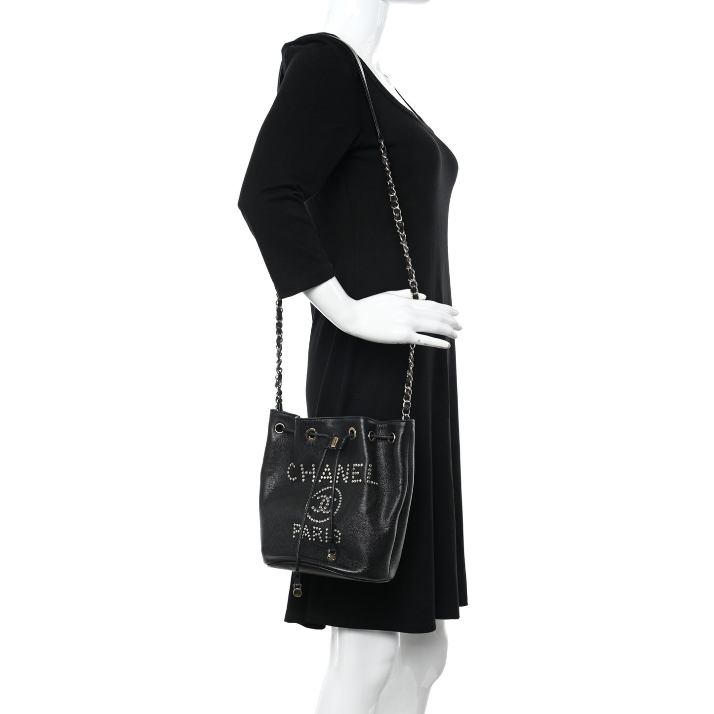 Caviar Deauville Drawstring Bucket Bag Black