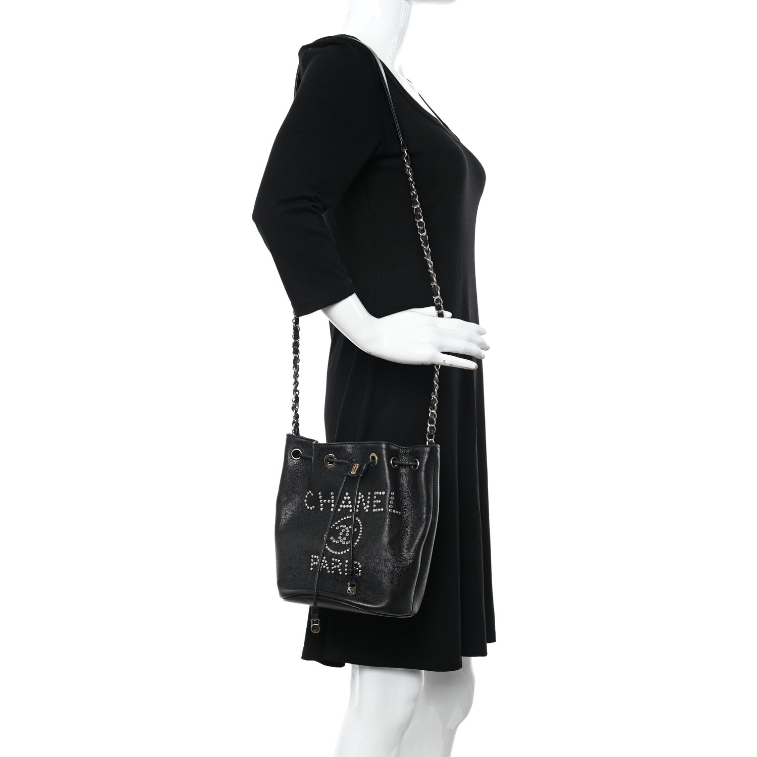 Chanel Caviar Deauville Drawstring Bucket Bag Black 2 of 11