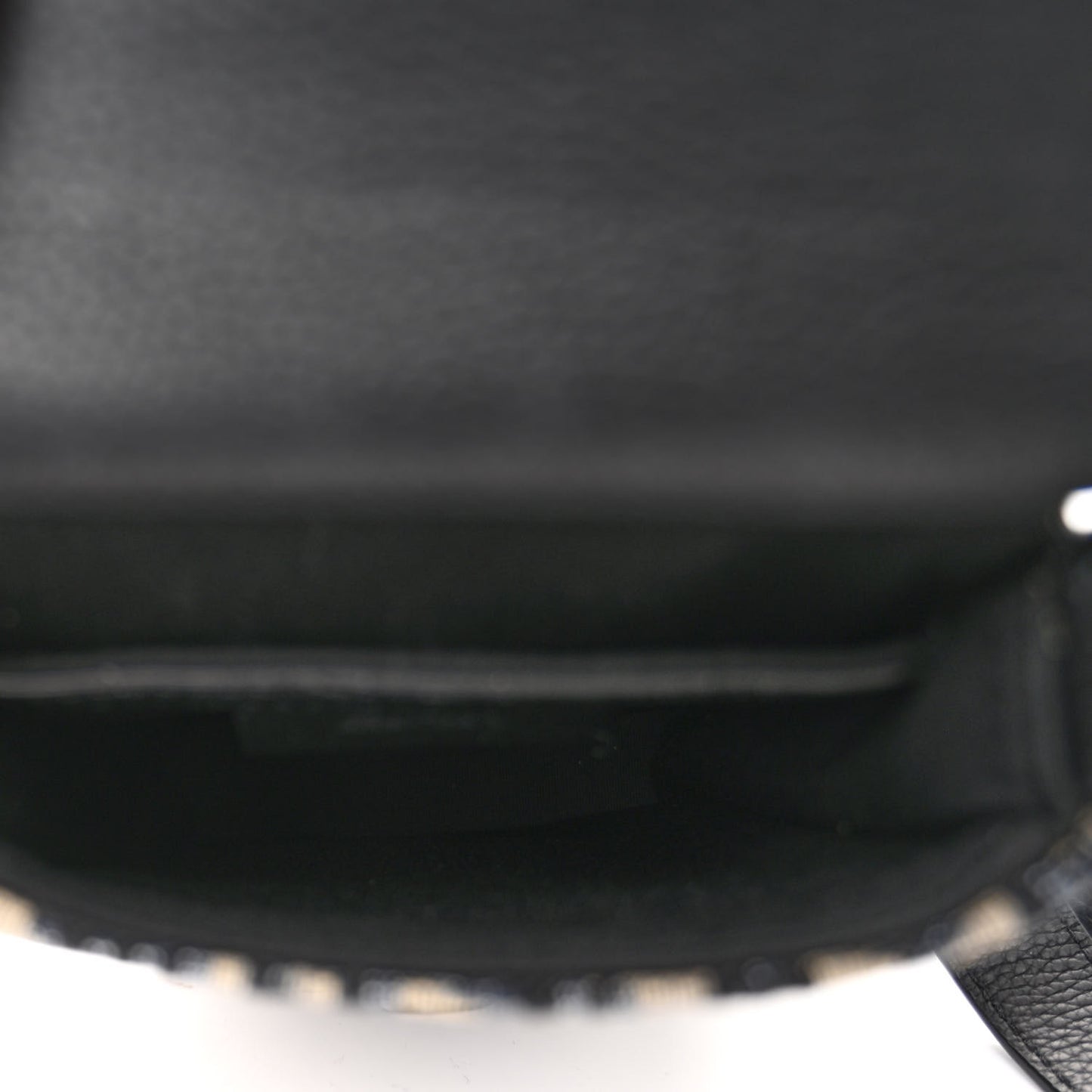 Oblique Grained Calfskin Vertical Saddle Pouch With Strap Beige Black
