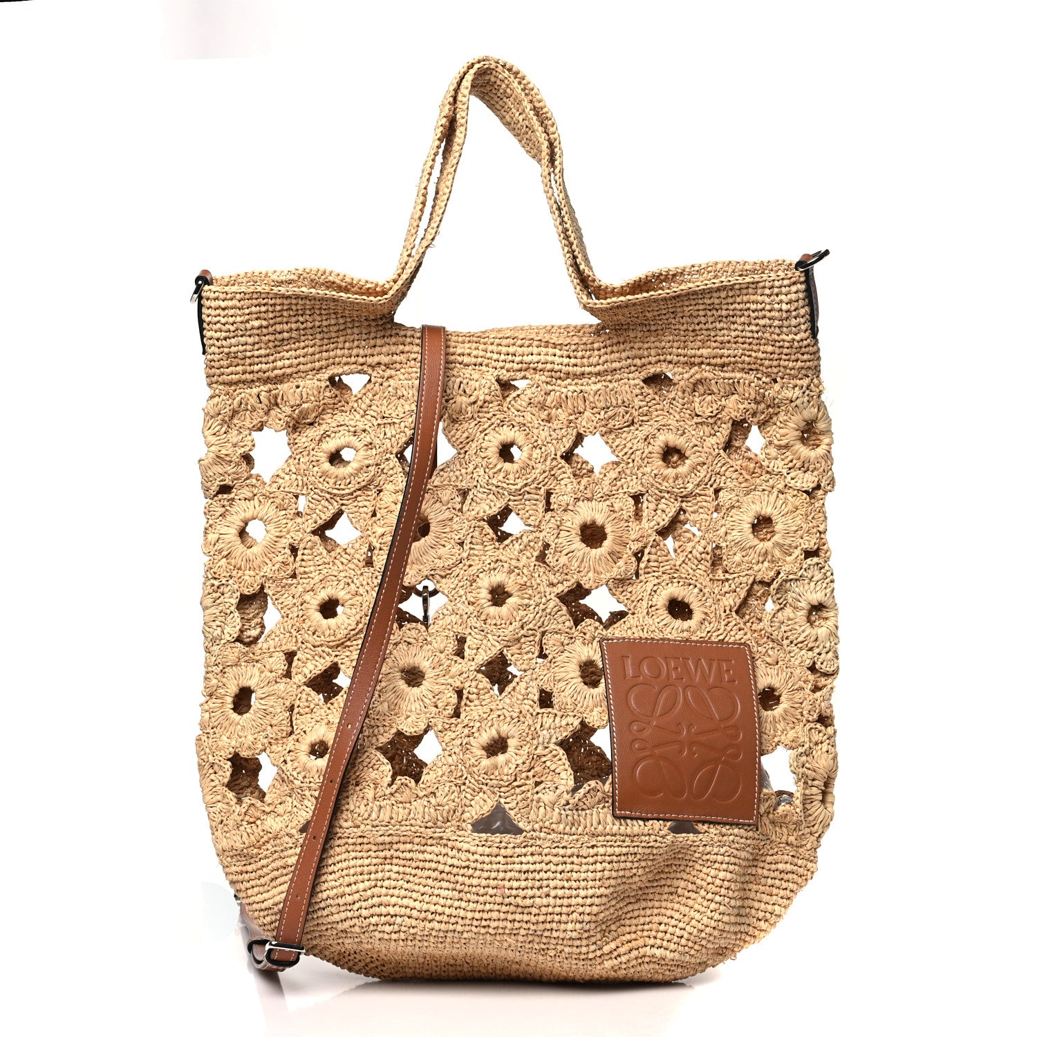Loewe Raffia Crochet Slit Tote Bag Natural Tan 1 of 10