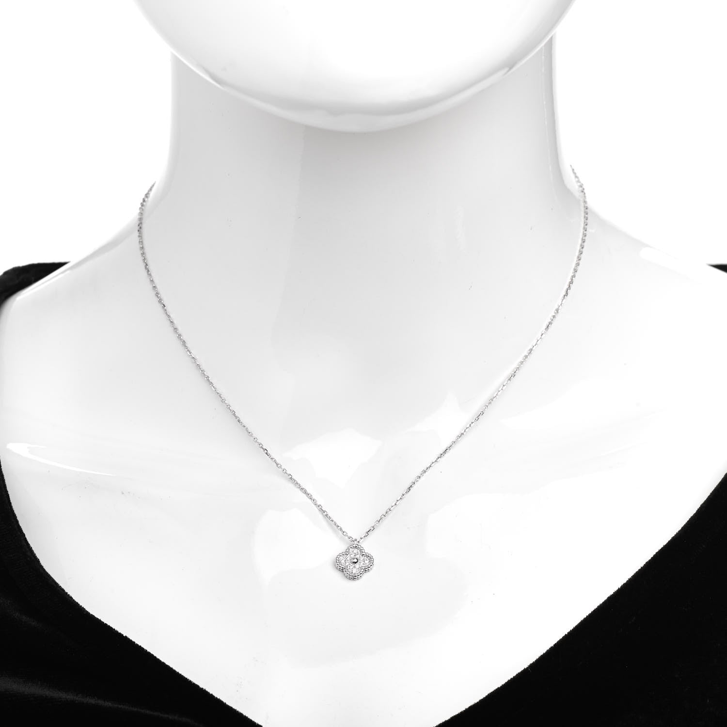 Van Cleef & Arpels 18K White Gold Diamond Sweet Alhambra Pendant Necklace 2 of 6