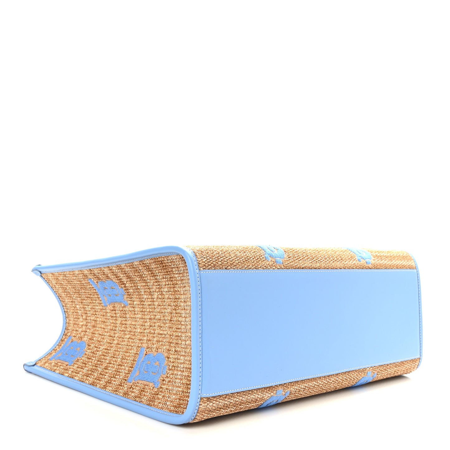 Raffia Calfskin Large Freya Tote Natural Cool Blue