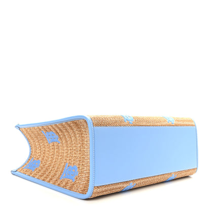 Burberry Raffia Calfskin Large Freya Tote Natural Cool Blue 4 of 8