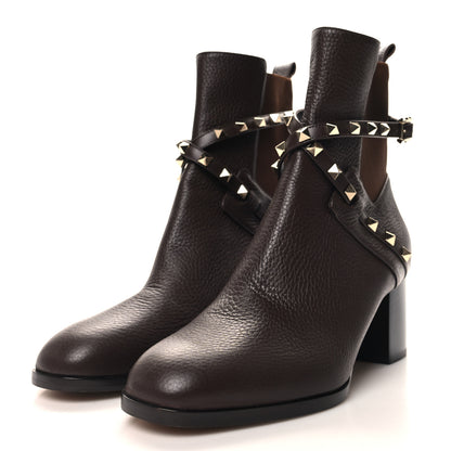Valentino Garavani Pebbled Calfskin Rockstud Double Buckle 70mm Block Heel Ankle Boots 39.5 Fondant 3 of 8