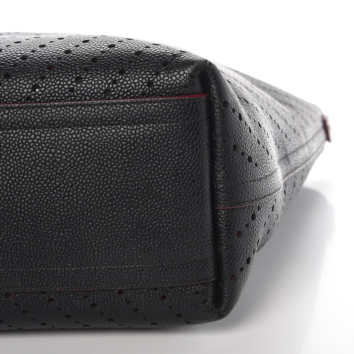 Perforated Grained Calfskin Large Shopping Tote Black