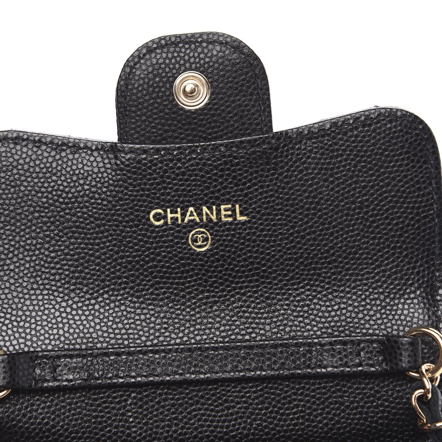 Caviar Quilted Flap Card Holder On Chain Black