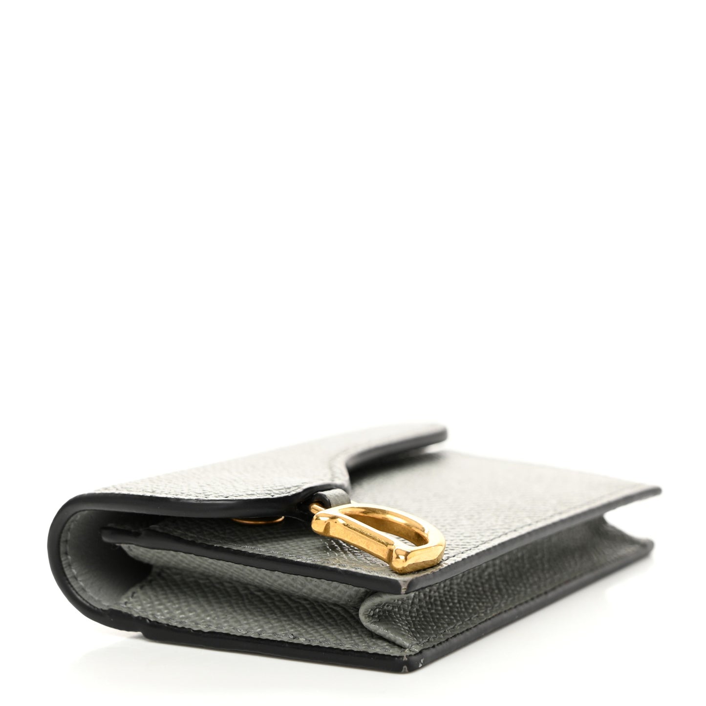 Grained Calfskin Saddle Card Holder Gray
