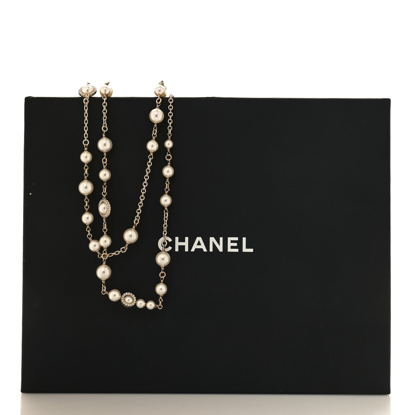 Pearl Crystal CC Lace Camellia Long Necklace Gold