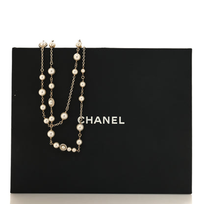 Chanel Pearl Crystal CC Lace Camellia Long Necklace Gold 5 of 5