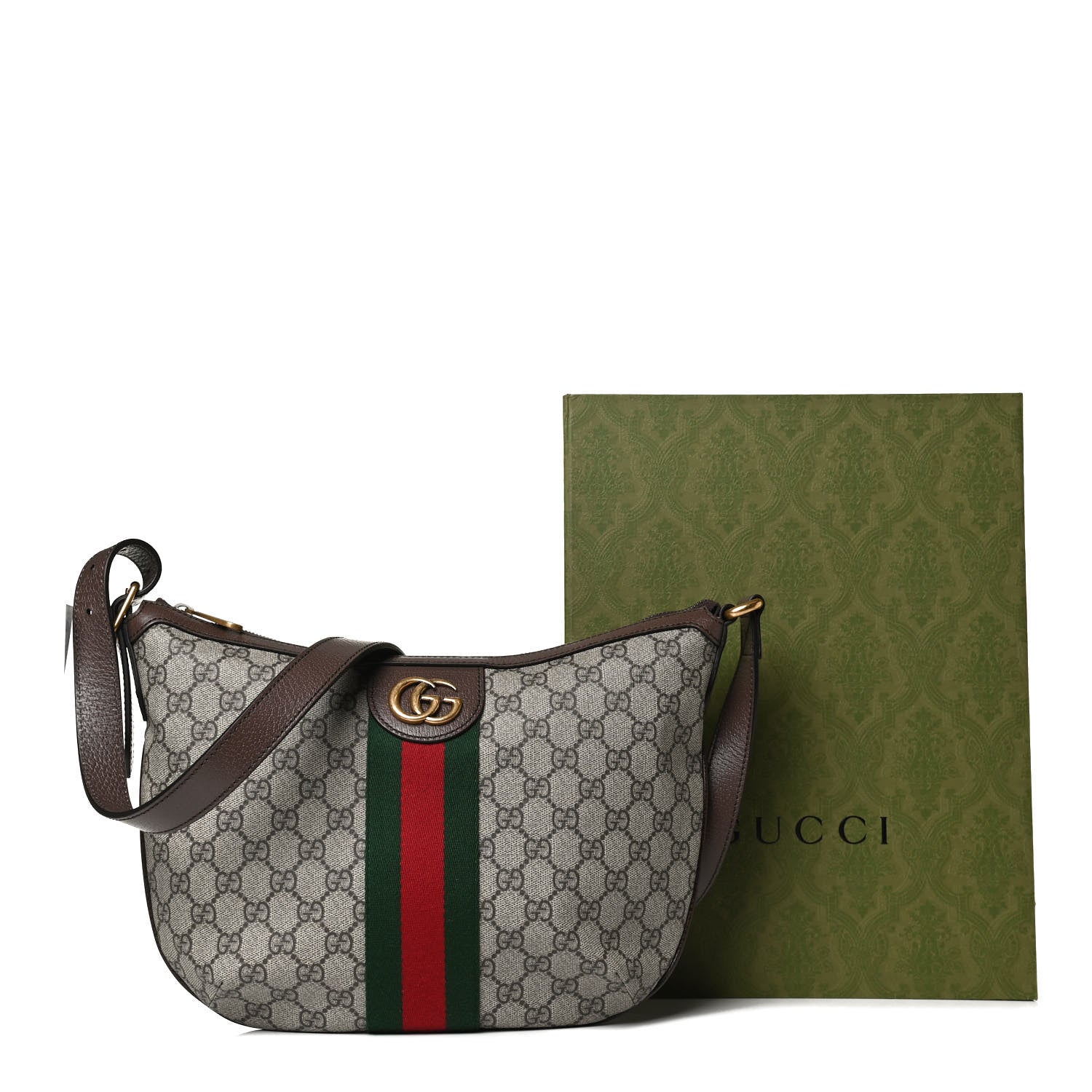 Gucci GG Supreme Monogram Web Small Ophidia Half Moon Hobo Brown 13 of 13