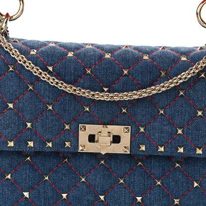 Valentino Garavani Denim Nappa Medium Rockstud Spike Shoulder Bag Denim Rouge 7 of 9