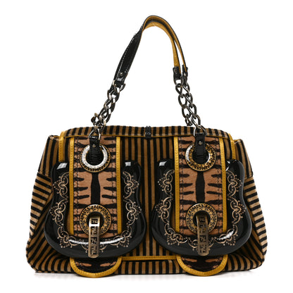Fendi Velvet Calf Hair Pequin B Bag Tan Black 1 of 10