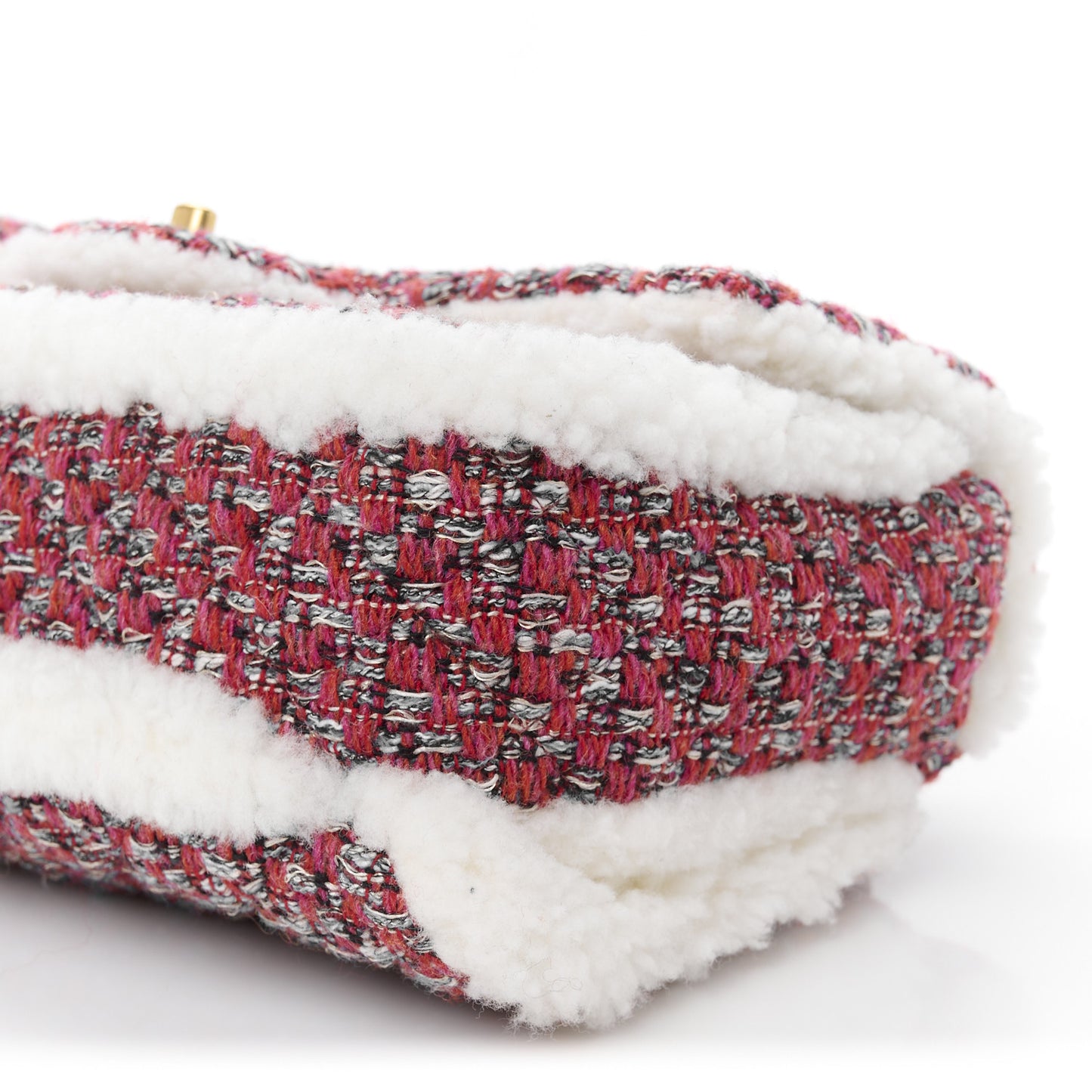 Tweed Shearling Quilted Large CC Flap Bag Red