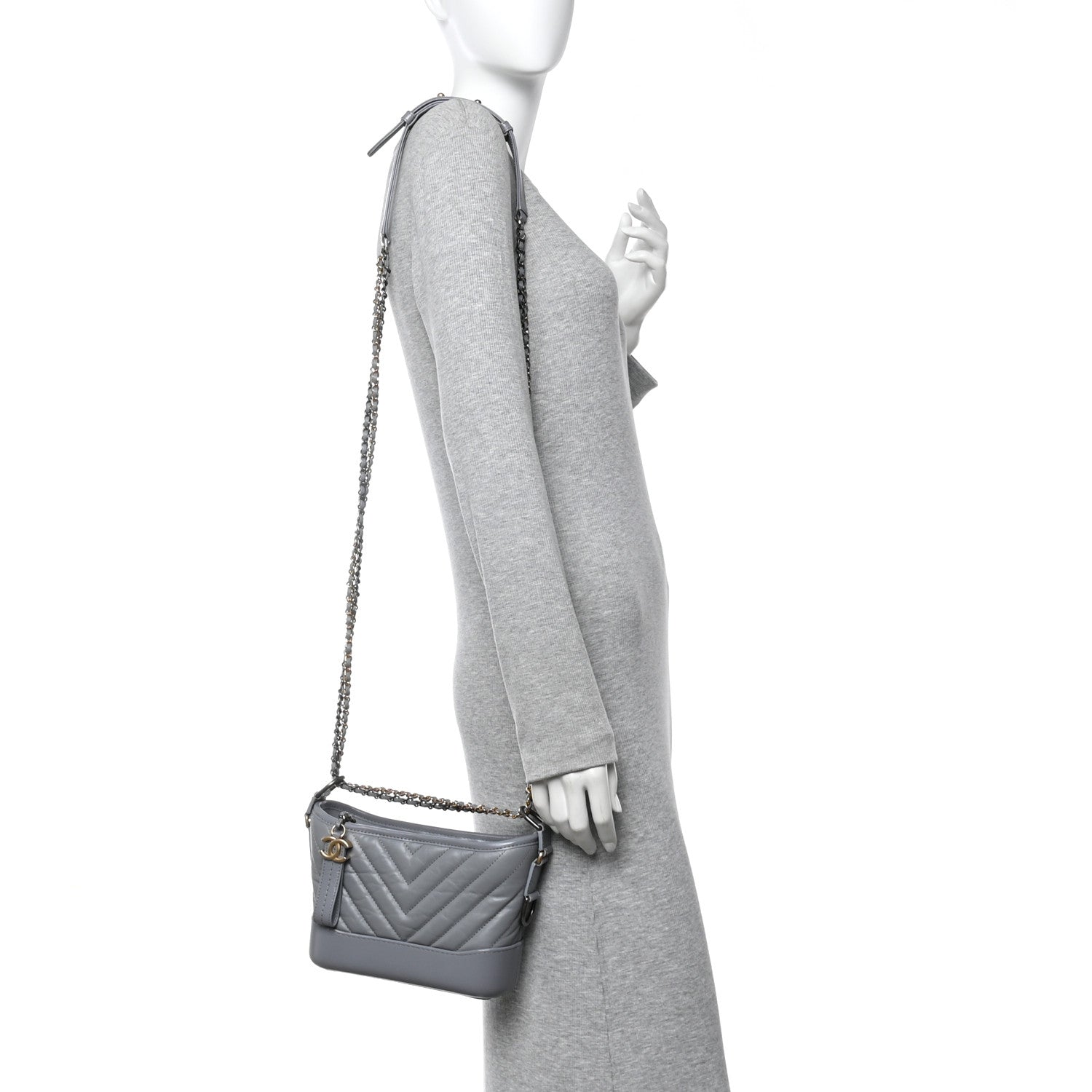 Chanel Aged Calfskin Chevron Quilted Small Gabrielle Hobo Grey 2 of 14