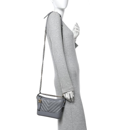 Chanel Aged Calfskin Chevron Quilted Small Gabrielle Hobo Grey 2 of 14
