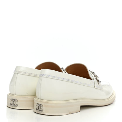 Chanel Shiny Calfskin Logo Loafers 38 White 4 of 7