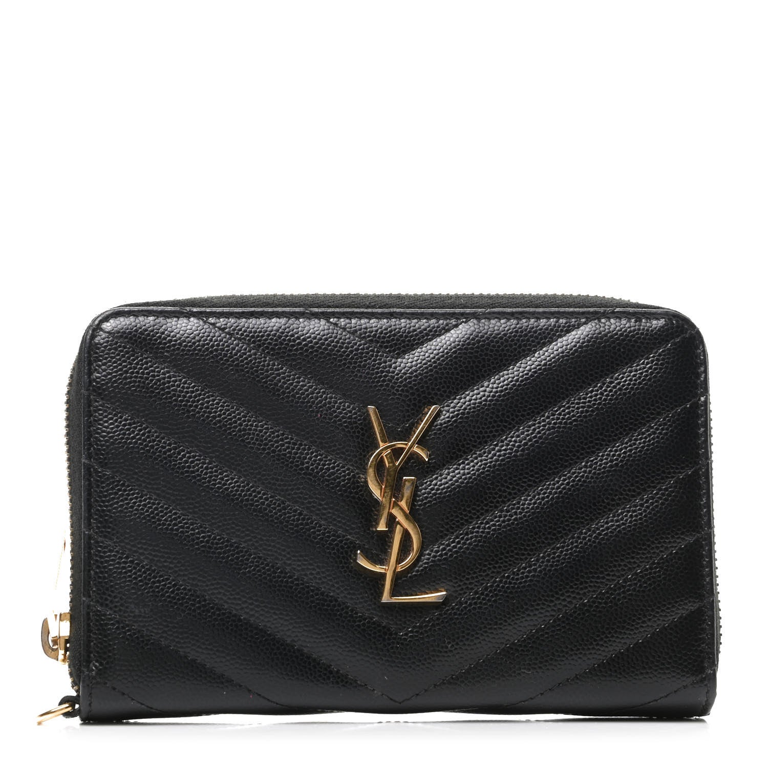 Saint Laurent Grain De Poudre Matelasse Chevron Monogram Phone Wallet Black 1 of 9