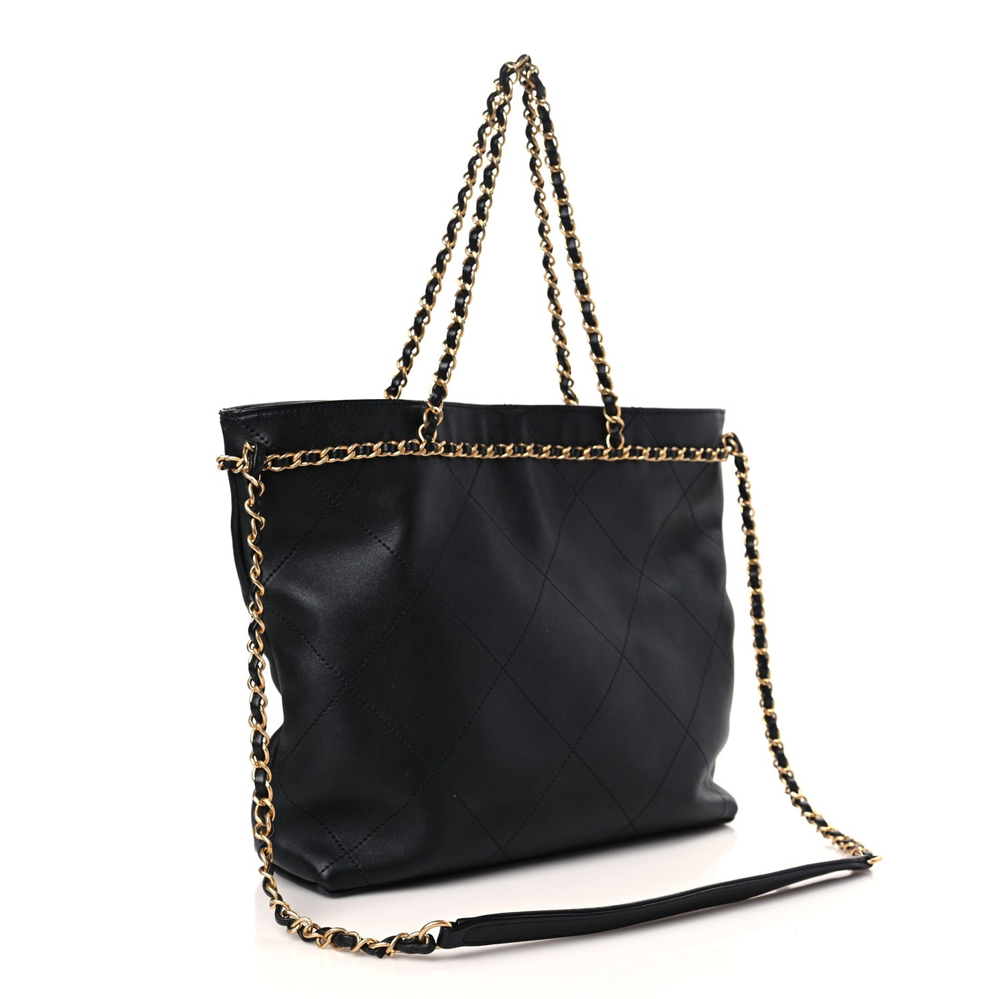 Calfskin Stitched Small Shopping Tote Black