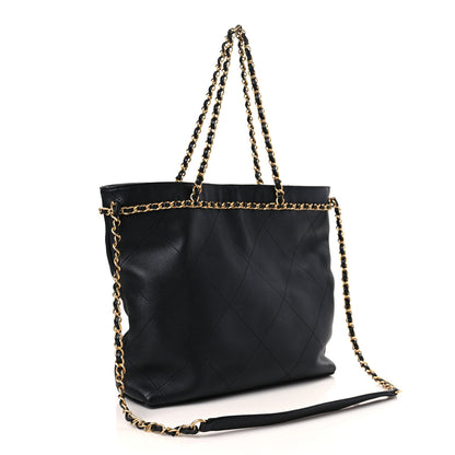 Chanel Calfskin Stitched Small Shopping Tote Black 3 of 11