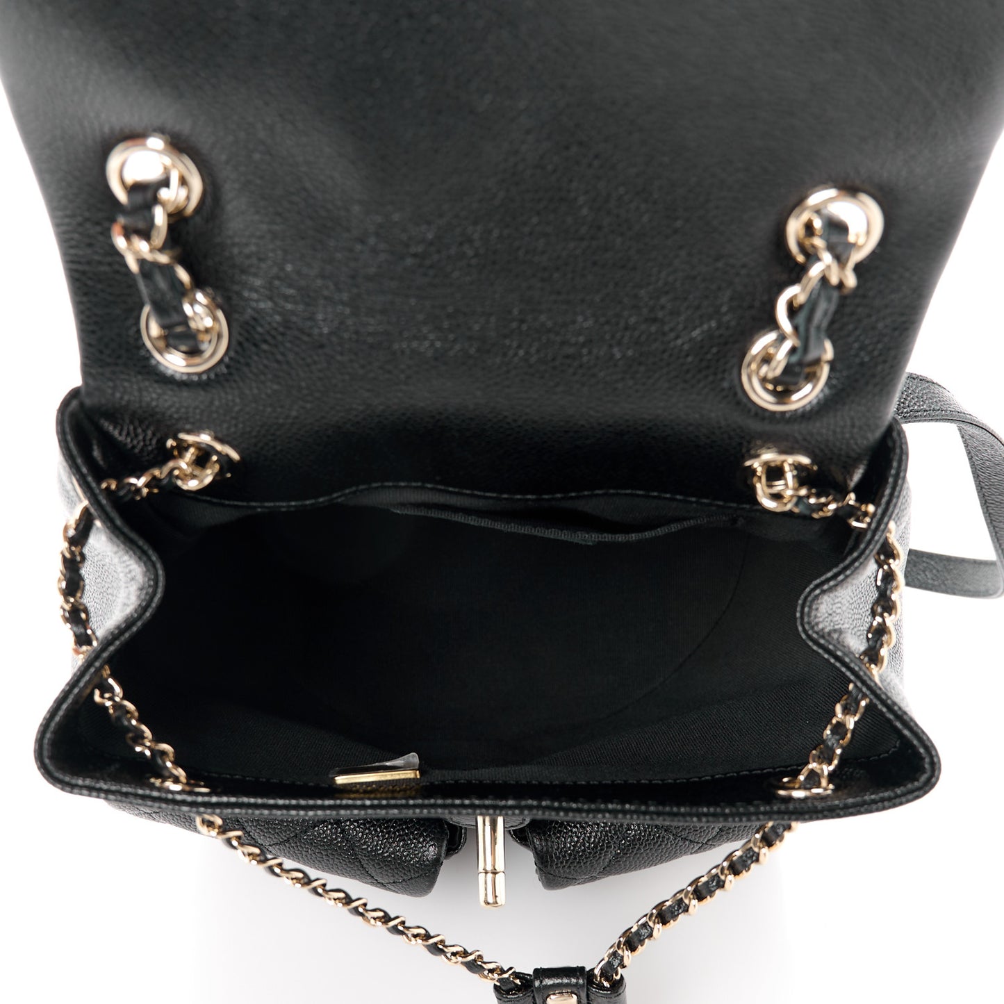 Shiny Caviar Quilted Medium Duma Pockets Drawstring Backpack Black