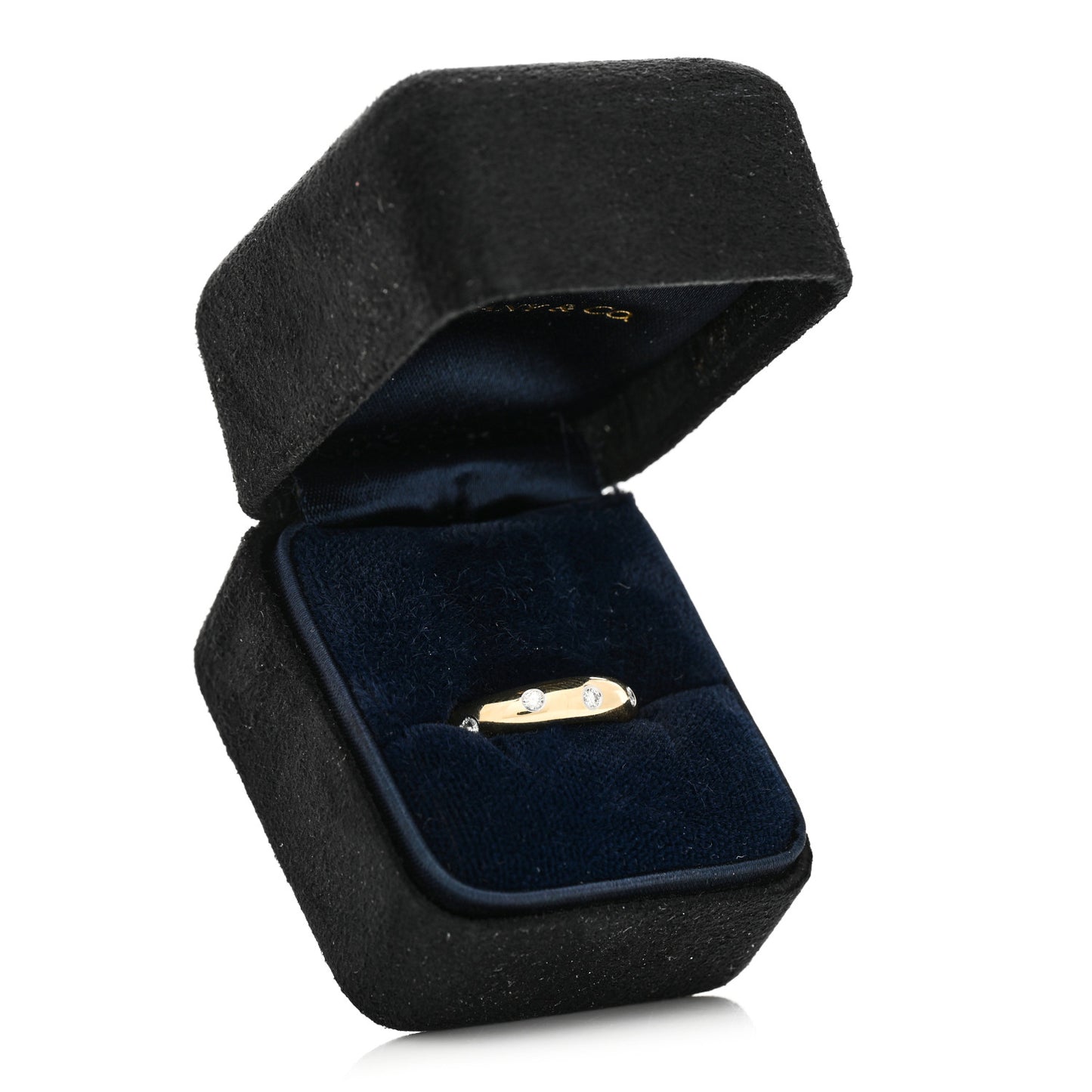18K Yellow Gold Platinum Diamond 4mm Etoile Band Ring 50 5.5