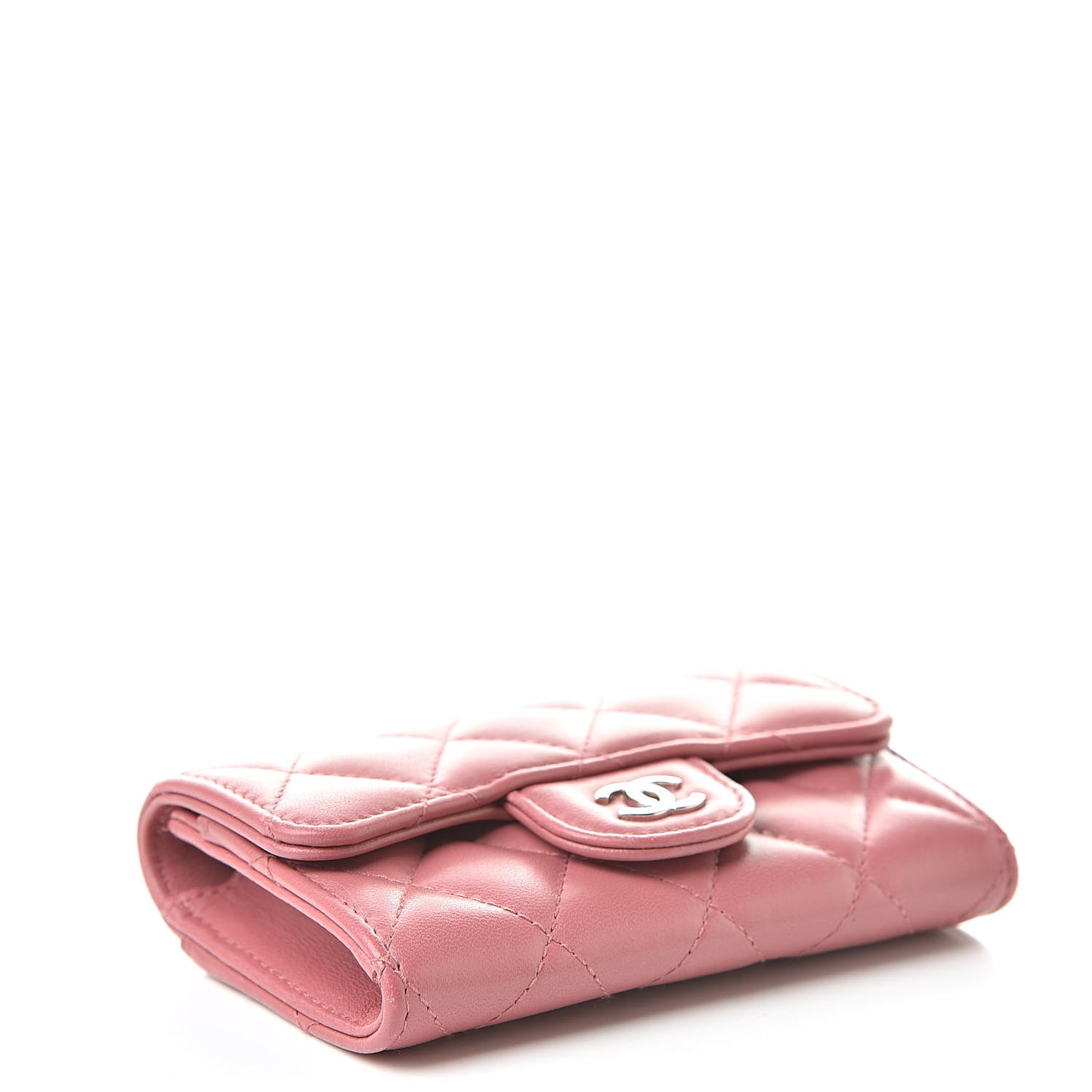Lambskin Quilted Flap Card Holder Pink