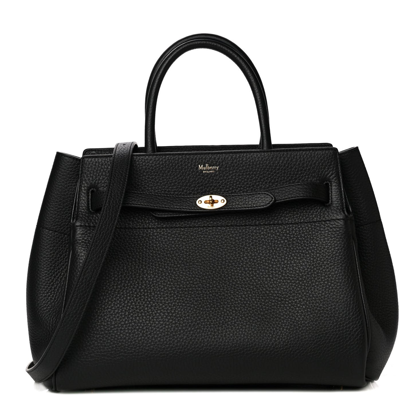 Classic Grain Calfskin Belted Bayswater Tote Black