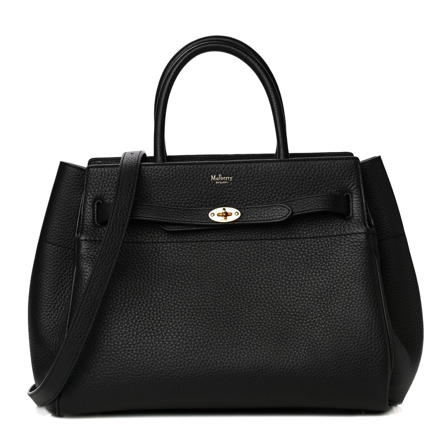 Mulberry Classic Grain Calfskin Belted Bayswater Tote Black 1 of 20