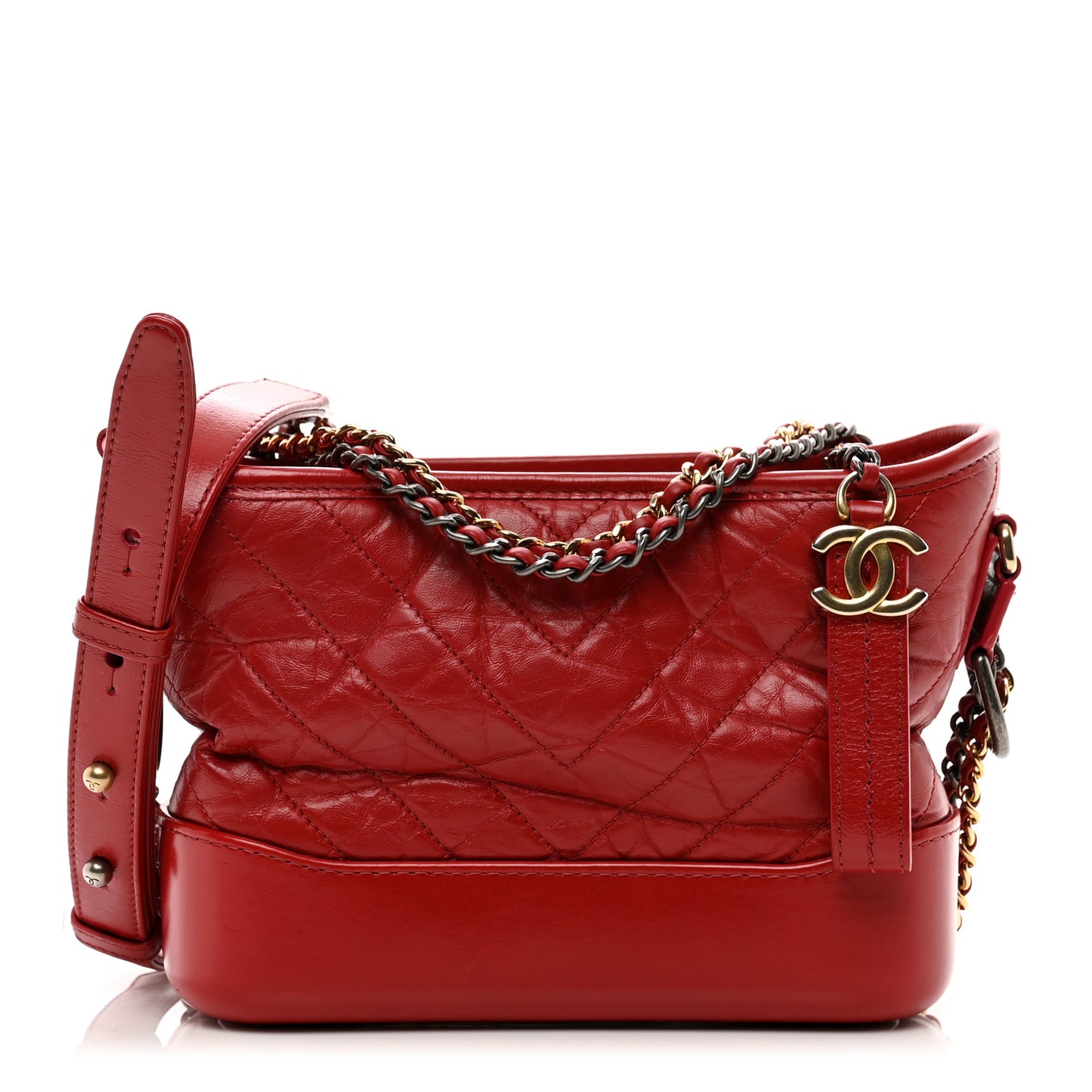 Aged Calfskin Quilted Small Gabrielle Logo Hobo Red